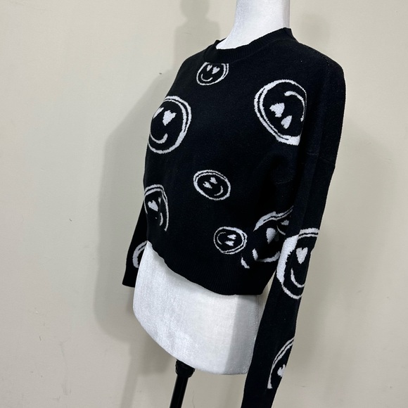 NEW dreamers by debut Viscose Black White Dolman Sleeves Smileys Pullover Top L - Picture 4 of 16